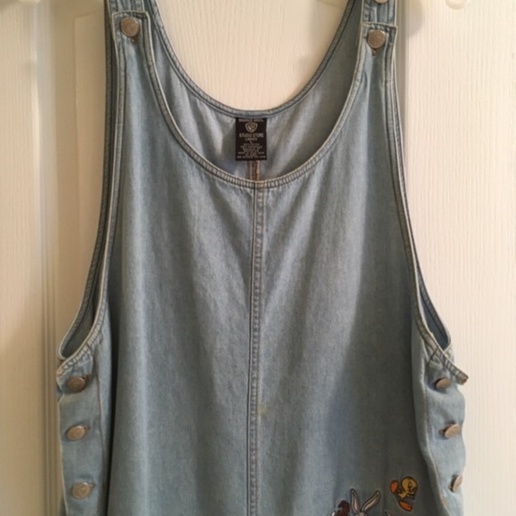 Vintage Looney Tunes Denim Overalls Style Dress with Rivet Buttons Ladies Large - Picture 4 of 11